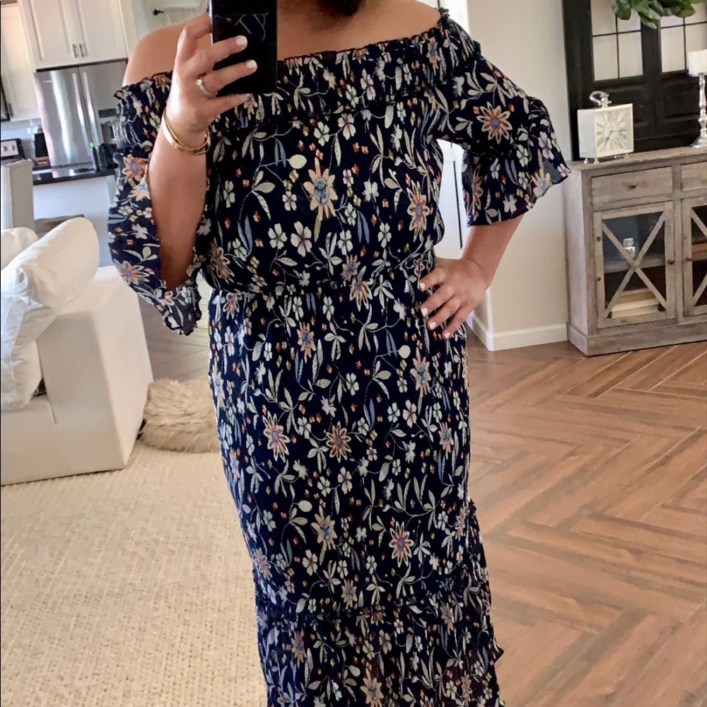Chelsea28 Ruffle Chiffon Floral Flowy Midi Dress